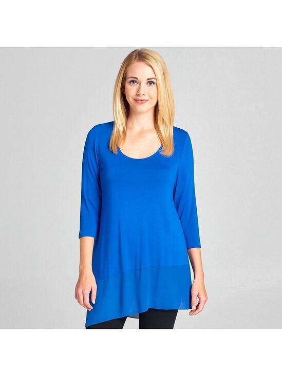 Vince Camuto Tops - Vince Camuto Blue Asymmetrical Hem Long Sleeve Top Size M